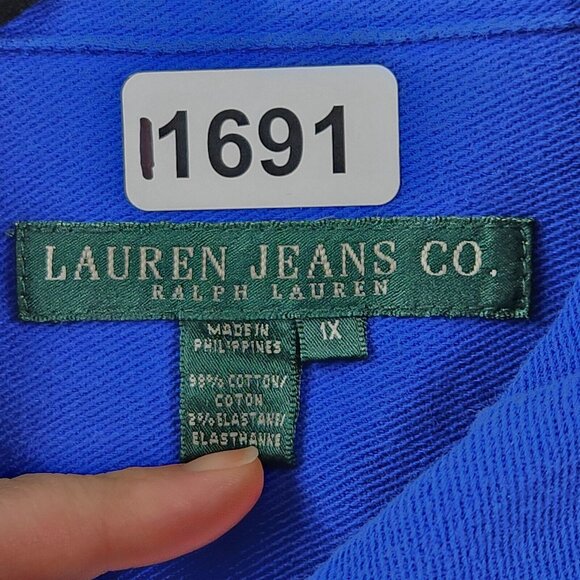 Ralph Lauren Jacket Women 1X Blue Denim Trucker Jean Button Front Casual Classic - Picture 7 of 12